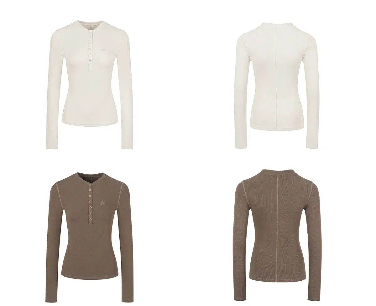Classic Long Sleeve Henley Pullover with Button Detail