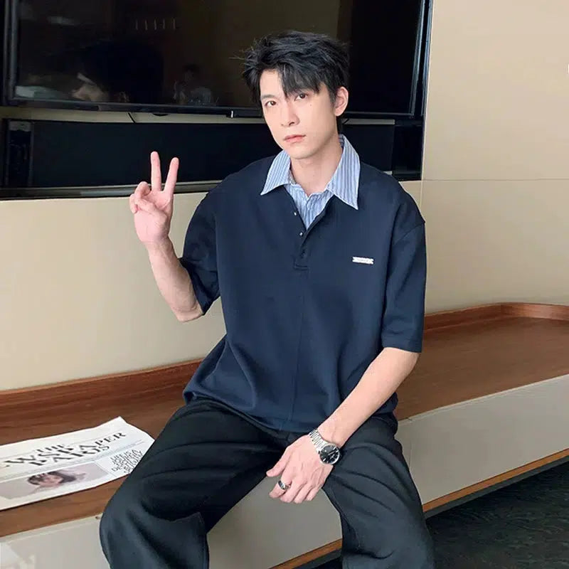 Classic Striped Collar Polo Shirt