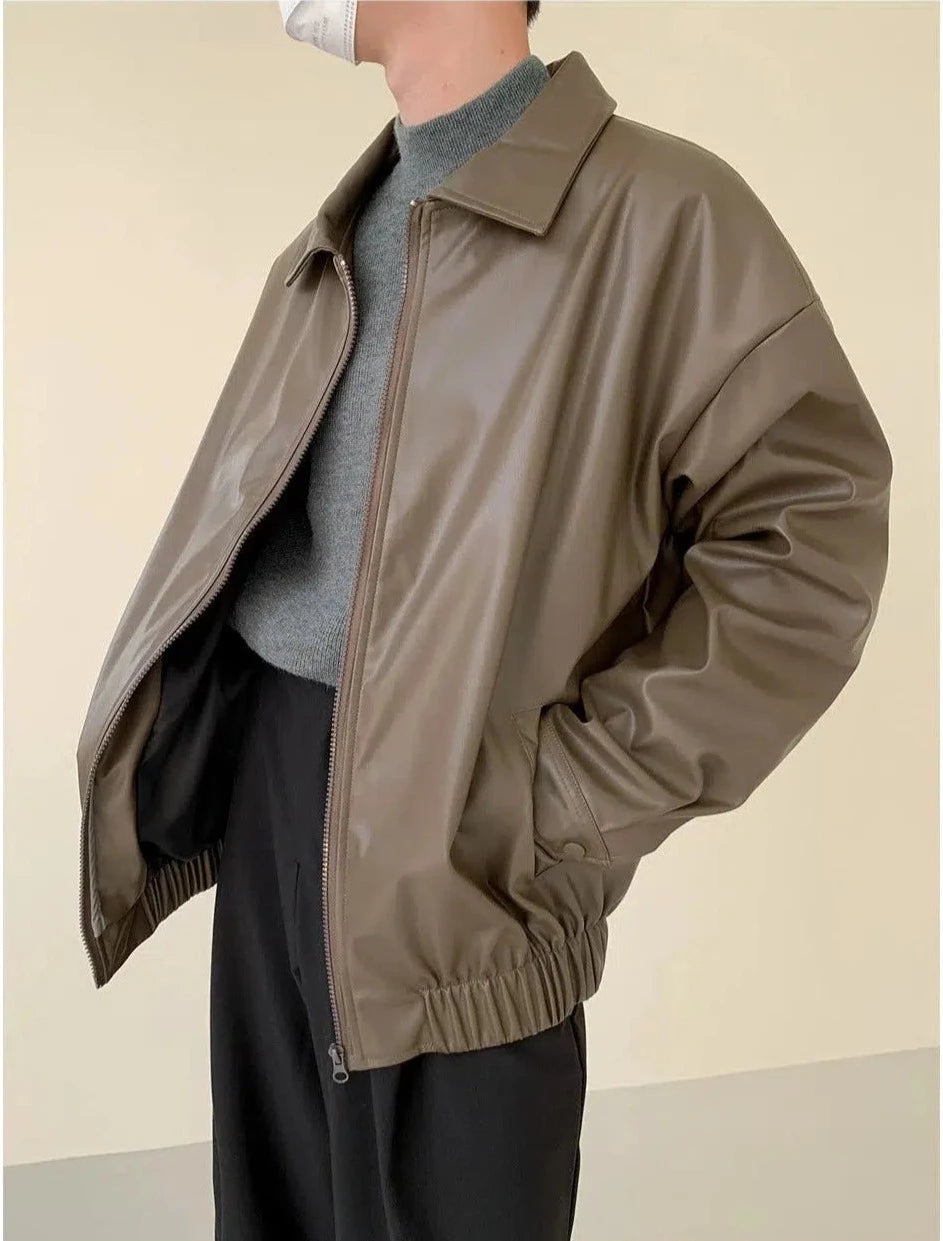 Classic Zip Lapel PU Leather Jacket