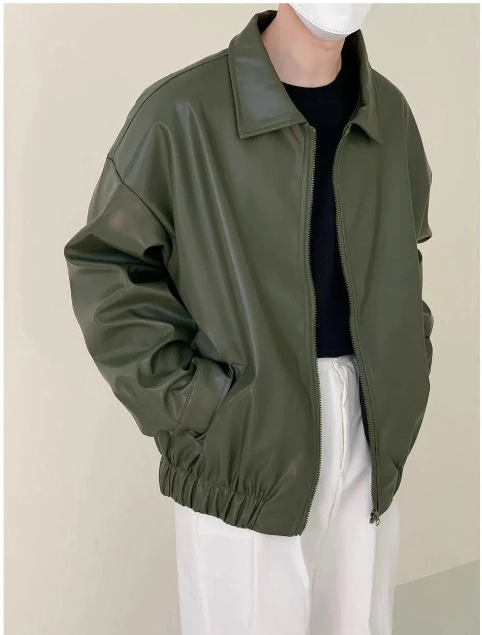 Classic Zip Lapel PU Leather Jacket