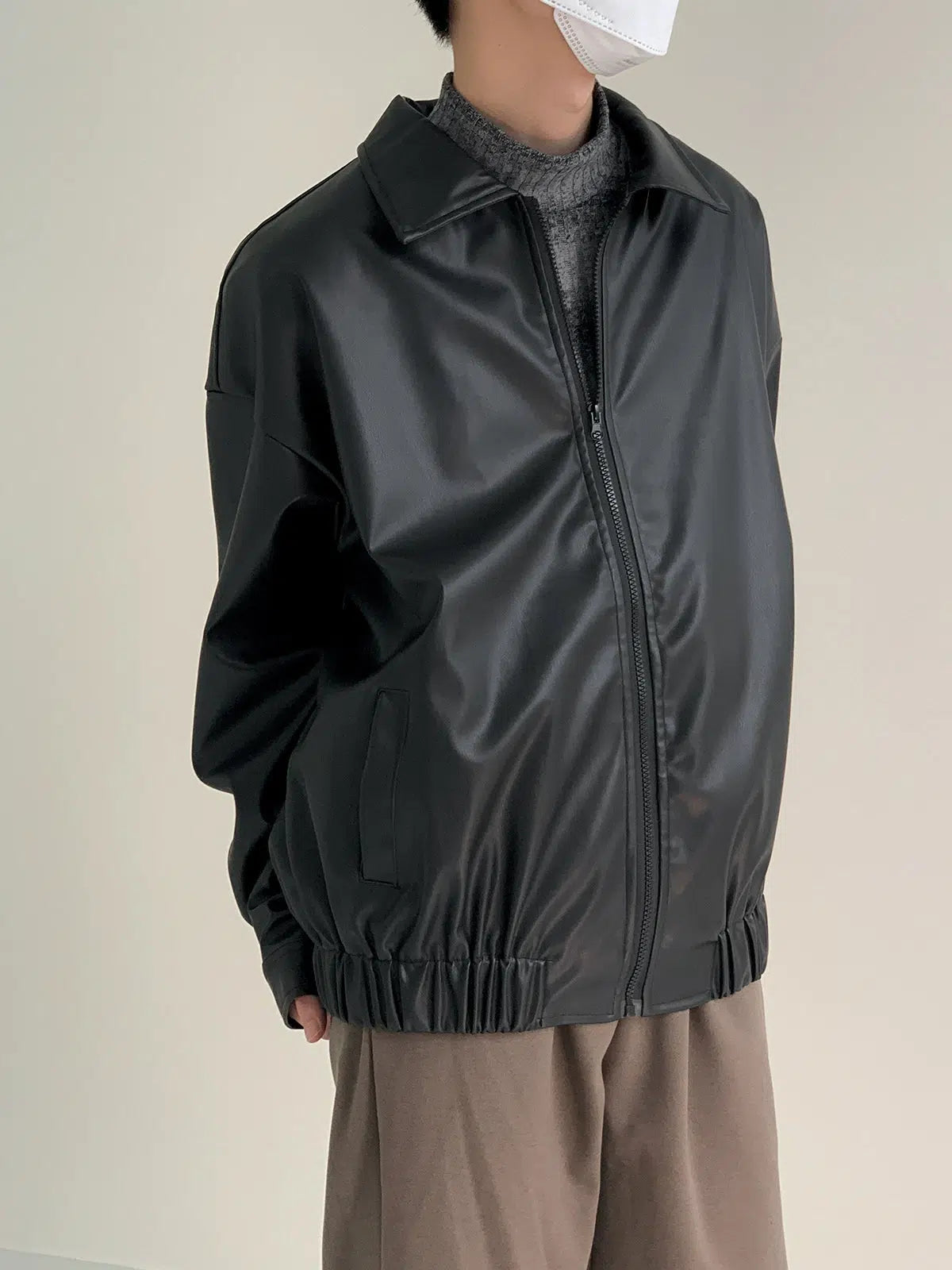 Classic Zip Lapel PU Leather Jacket