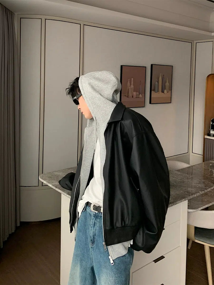 Classic-fit Leather Bomber Jacket