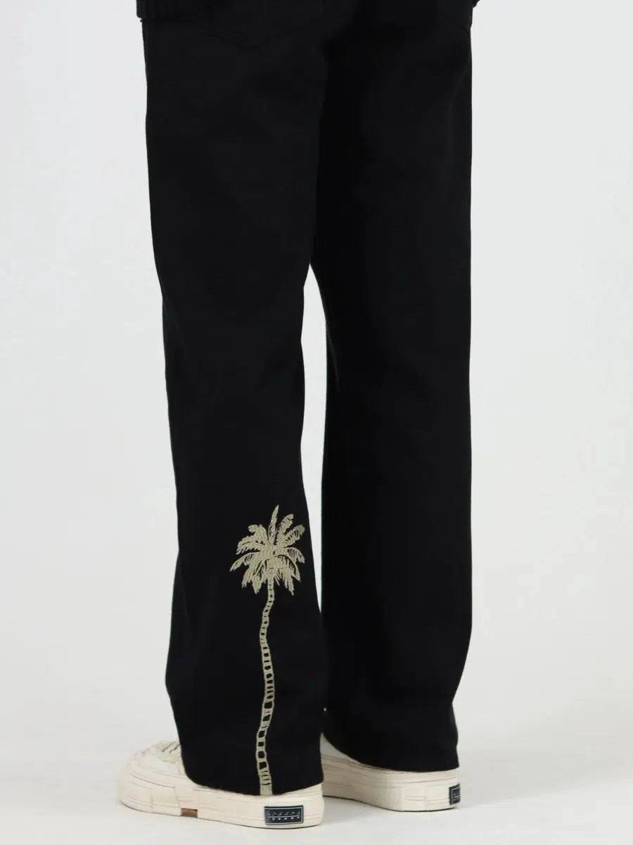 Coconut Tree Embroidery Straight Jeans