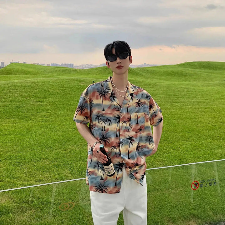 Coconut Tree Print Beach Shirt