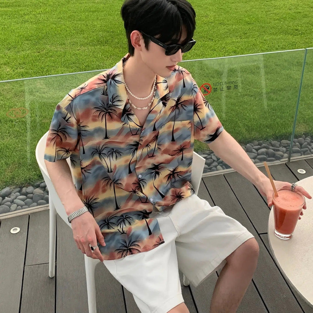 Coconut Tree Print Beach Shirt