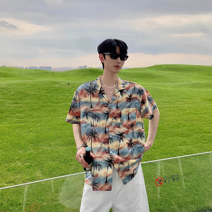 Coconut Tree Print Beach Shirt