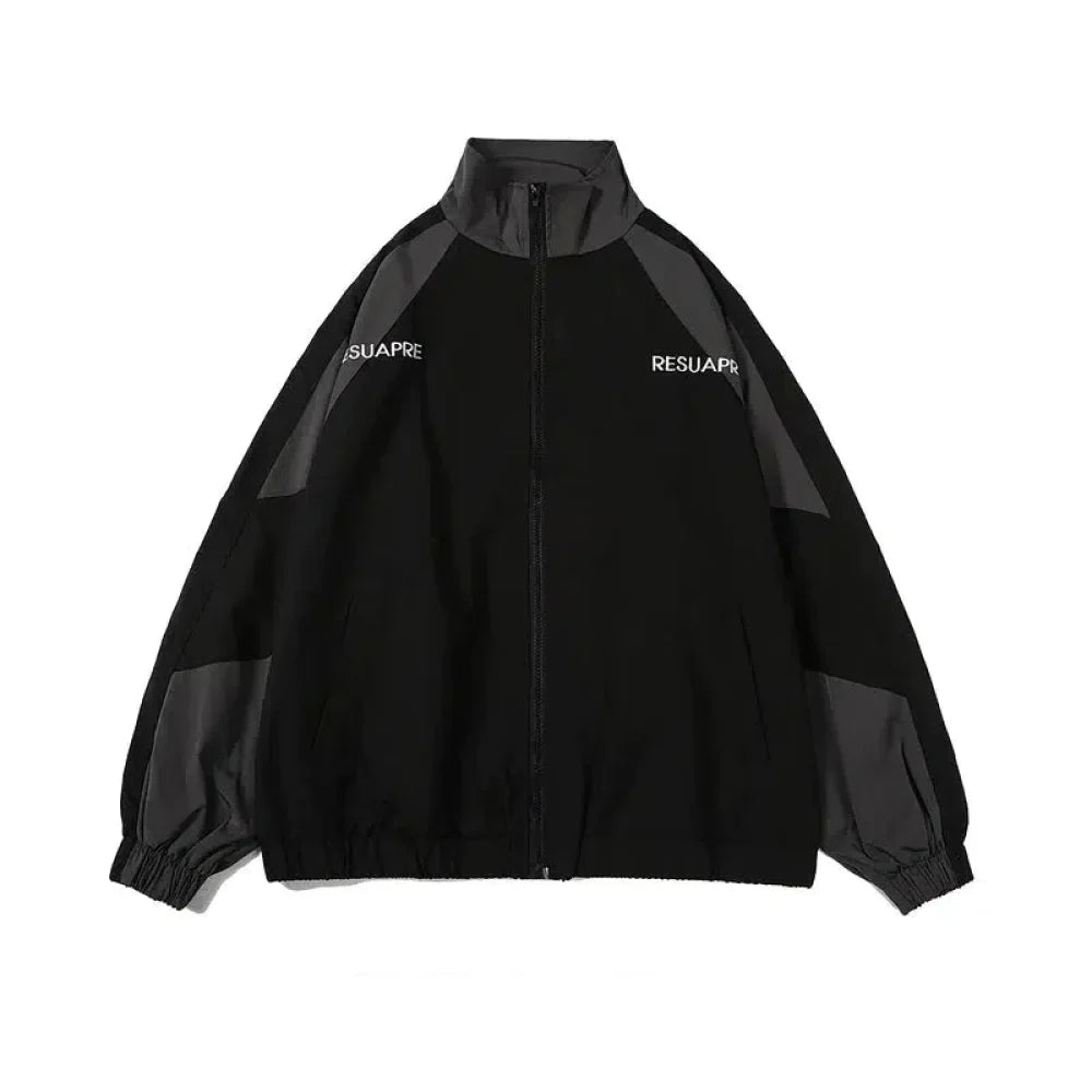College Contrasting Color Splicing Stand Collar Jacket