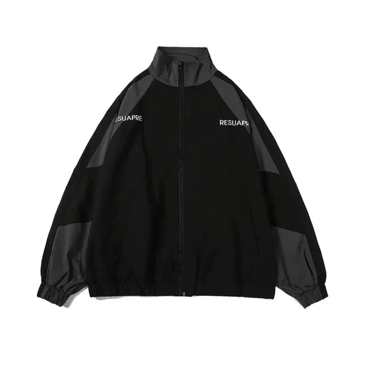 College Contrasting Color Splicing Stand Collar Jacket