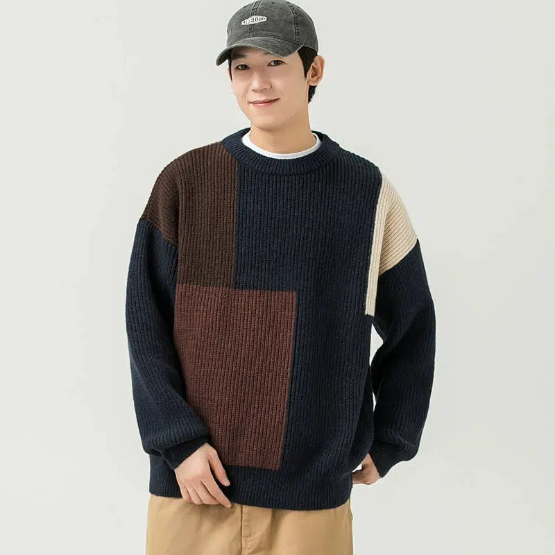 Color Block Crew Neck Pullover