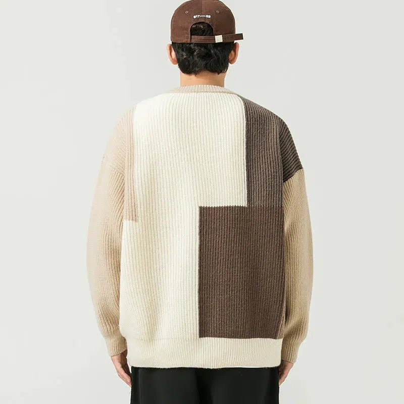 Color Block Crew Neck Pullover