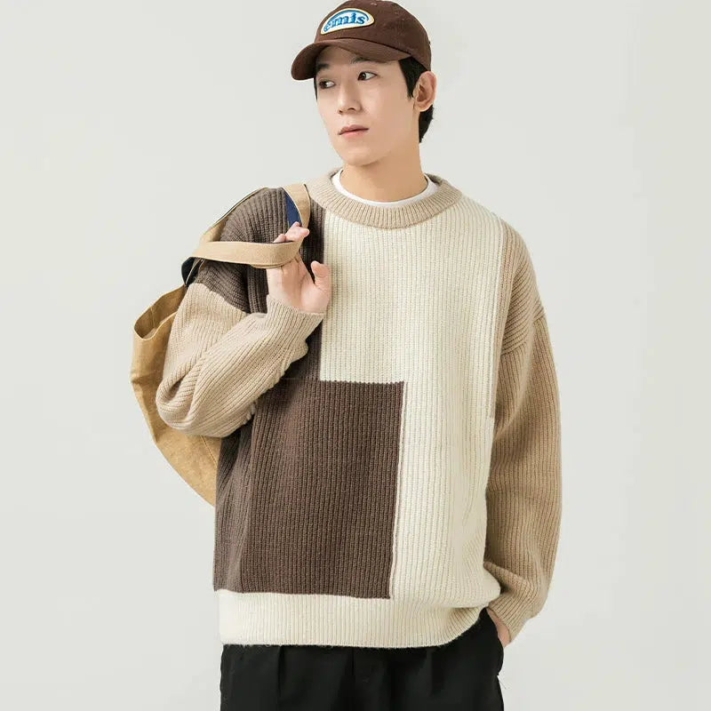Color Block Crew Neck Sweater