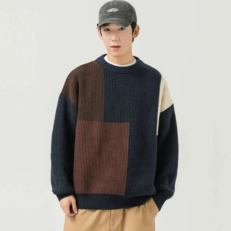 Color Block Crew Neck Sweater