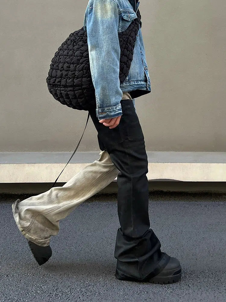 Color Block Denim Flared Pants