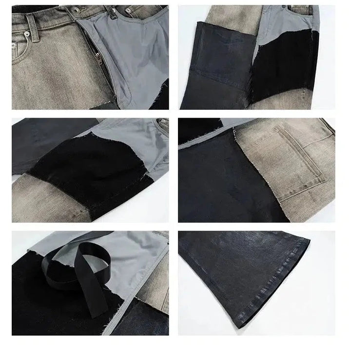 Color Block Denim Flared Pants