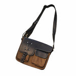Color Block Leather Messenger Bag