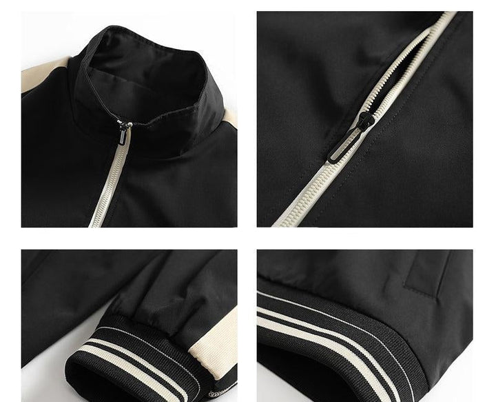 Color Contrast Stitching Stand Collar Jacket