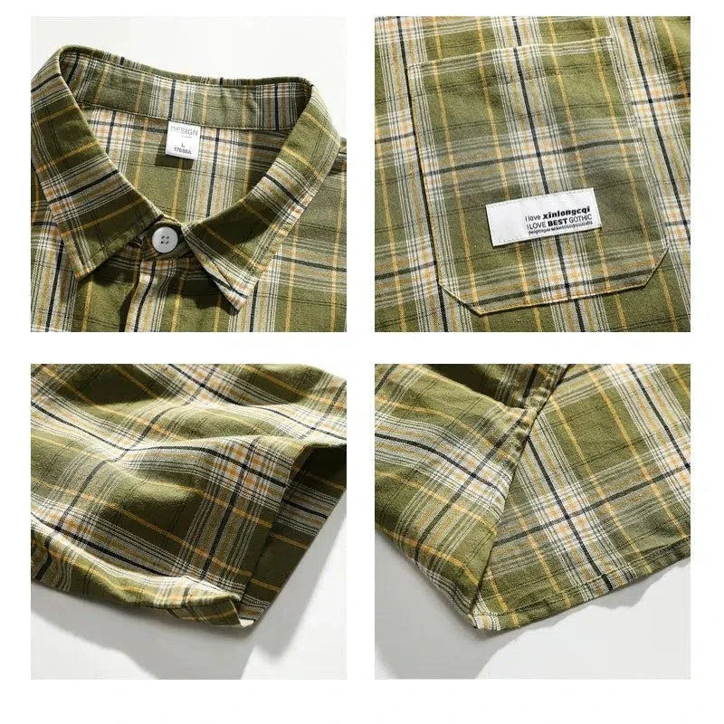 Color-blocked Plaid Short Sleeve Shirt