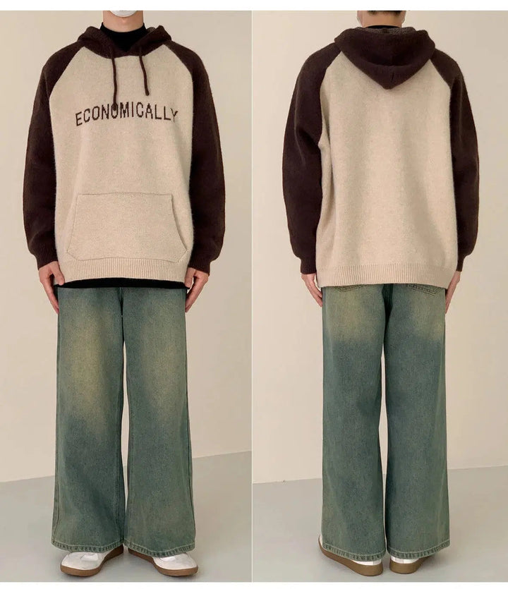 Colorblock Hooded Knitted Sweatshirt