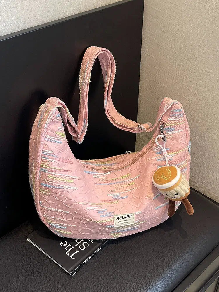 Colorful Embroidered Quilted Shoulder Bag
