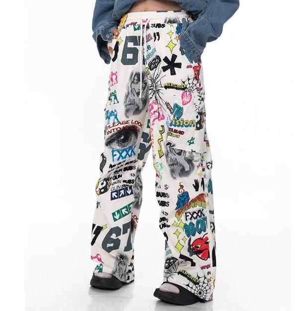 Colorful Graffiti Wide-leg Jeans