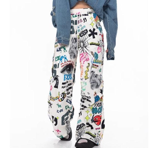 Colorful Graffiti Wide-leg Jeans