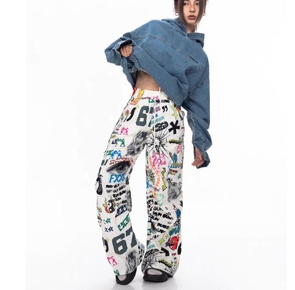 Colorful Graffiti Wide-leg Jeans