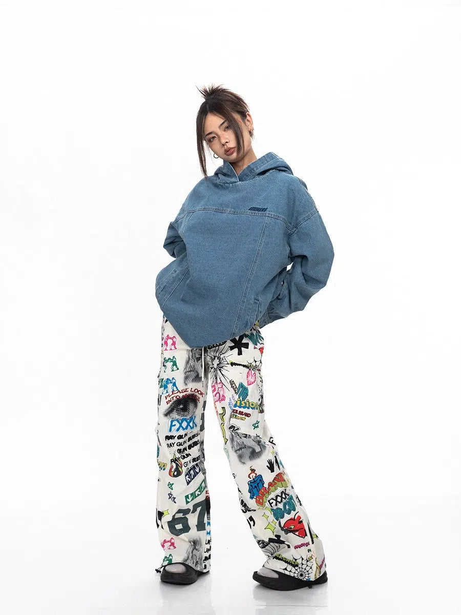 Colorful Graffiti Wide-leg Jeans