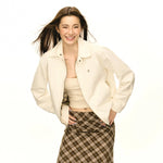 Contemporary Short Zip-Up Coat with Stand Collar and Side Pockets