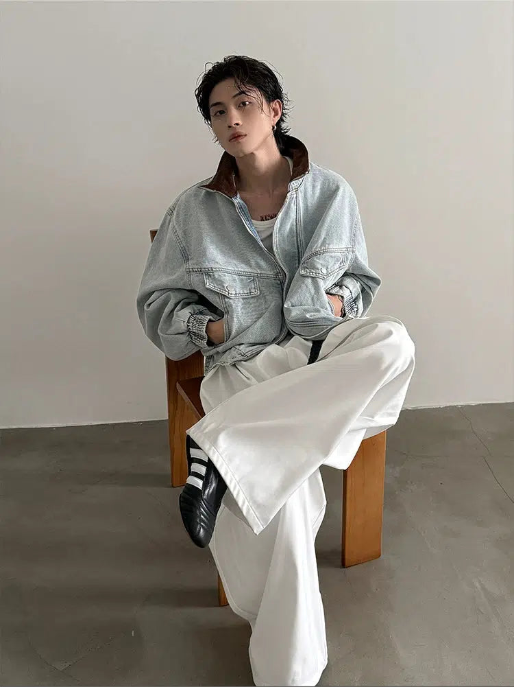 Contrast Collar Oversized Denim Jacket
