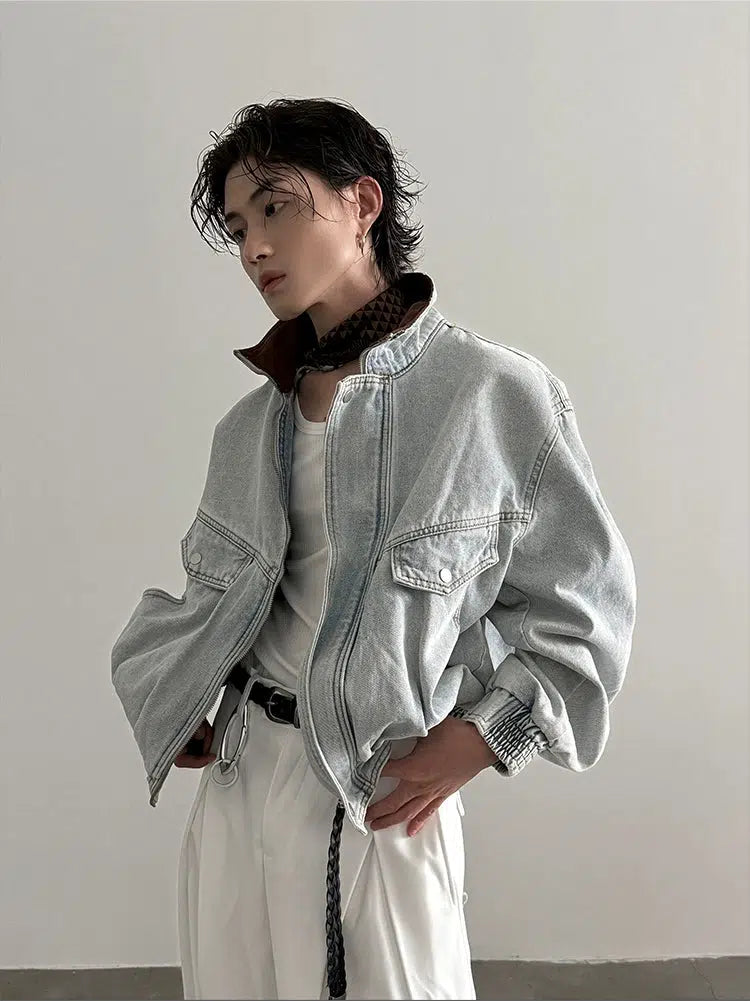 Contrast Collar Oversized Denim Jacket