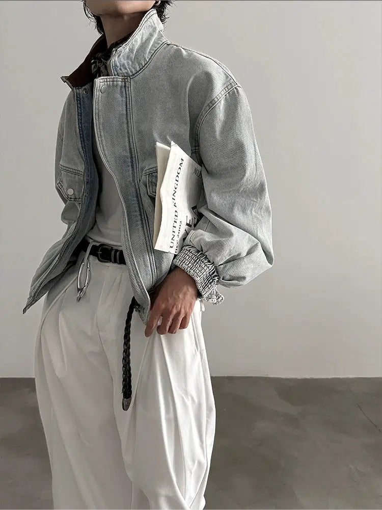 Contrast Collar Oversized Denim Jacket