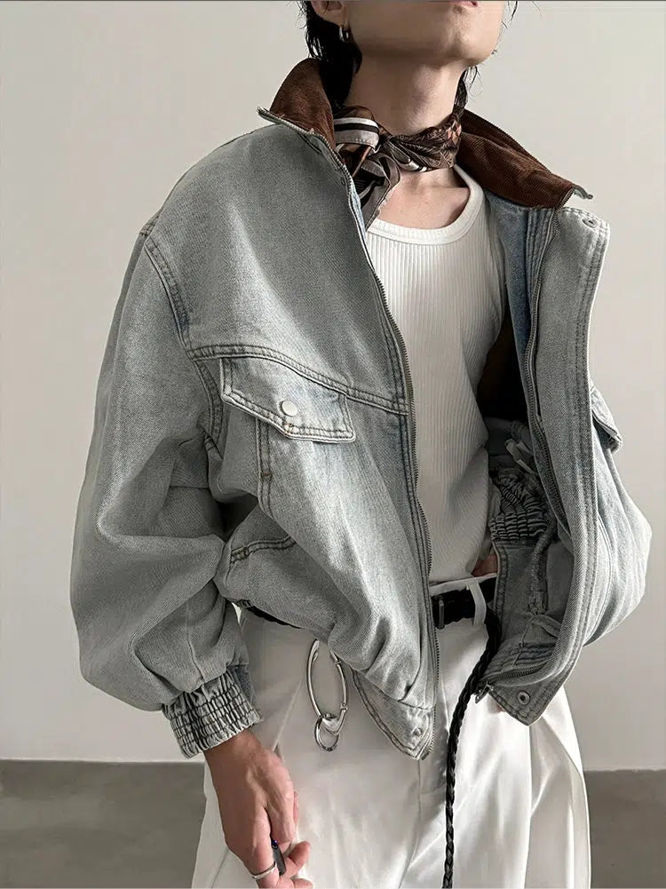 Contrast Collar Oversized Denim Jacket