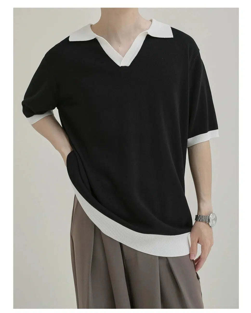 Contrast Color Knitted Polo Shirt
