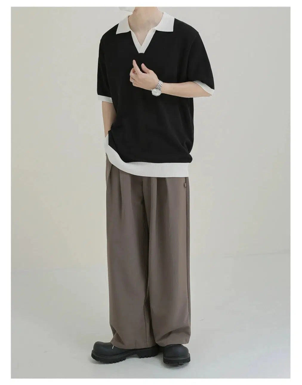 Contrast Color Knitted Polo Shirt