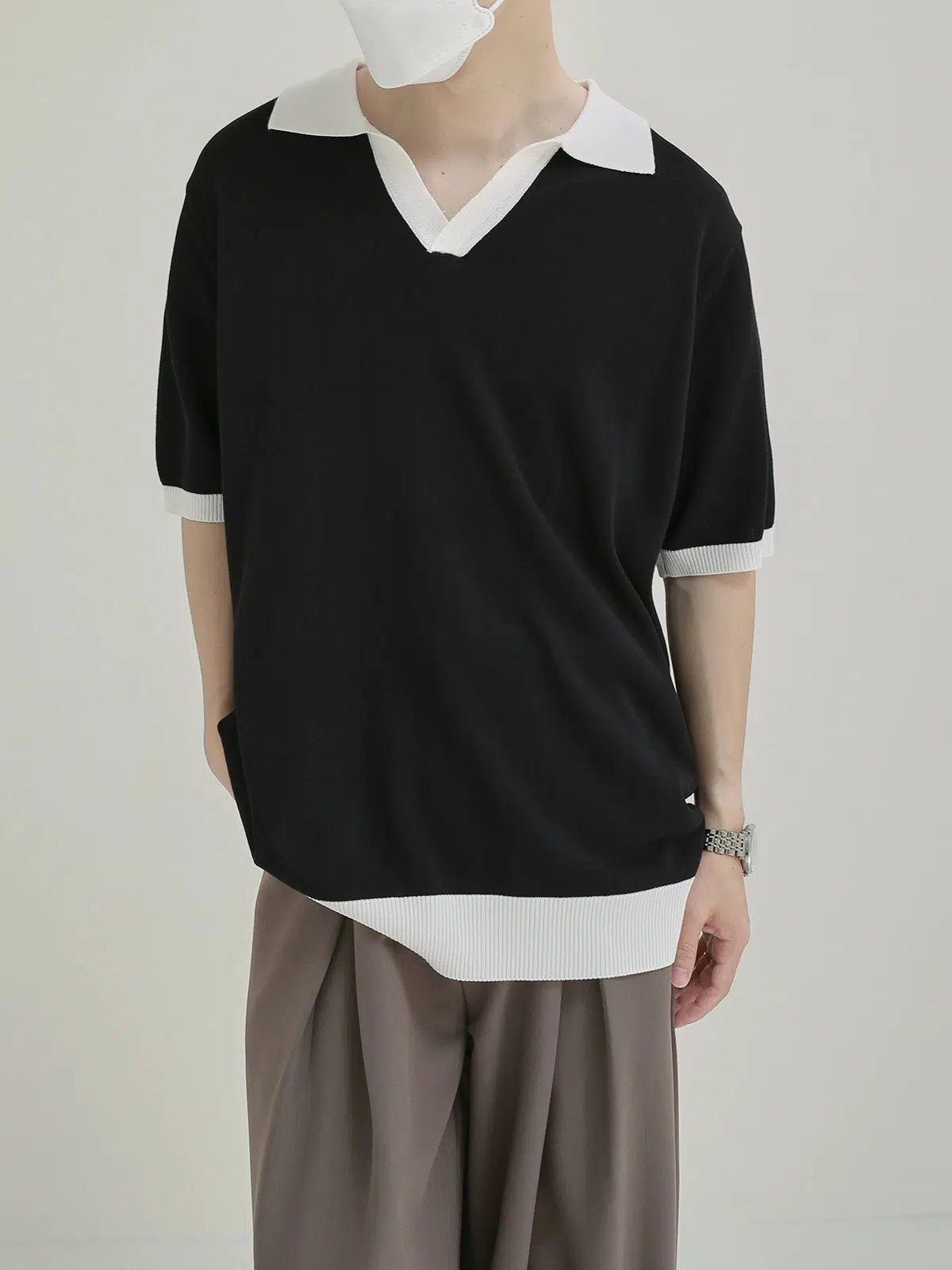 Contrast Color Knitted Polo Shirt