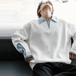 Contrast Color Lapel Sweatshirt