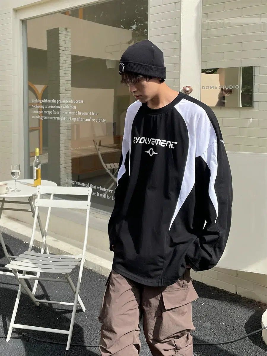 Contrast Color Long Sleeve T-shirt