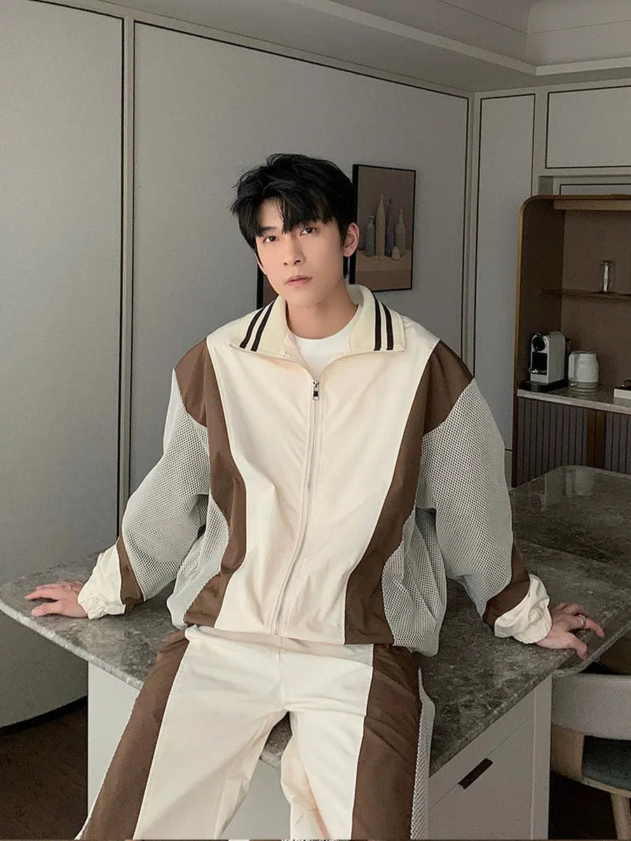 Contrast Color Mesh Two-piece Set