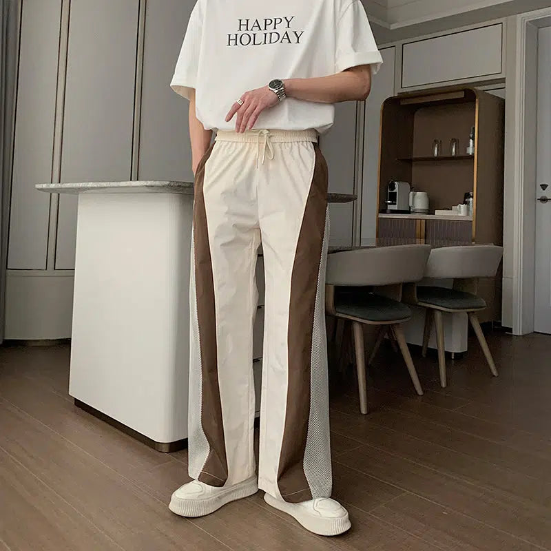 Contrast Color Mesh Two-piece Set