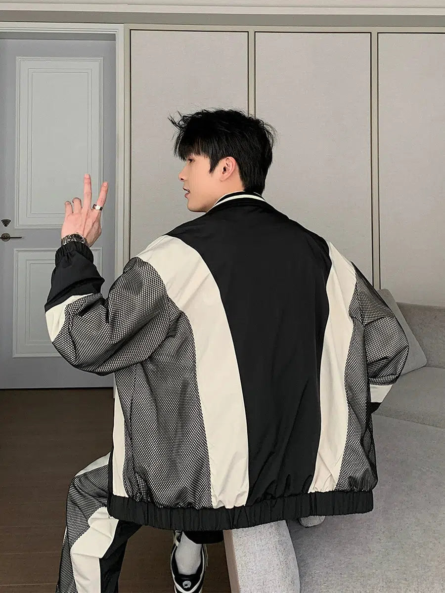 Contrast Color Mesh Two-piece Set