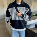 Contrast Color Polo Collar Sweatshirt