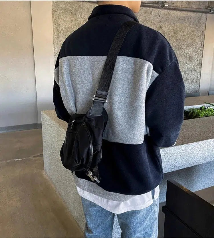 Contrast Color Polo Collar Sweatshirt