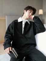 Contrast Color Polo Neck Knit Pullover
