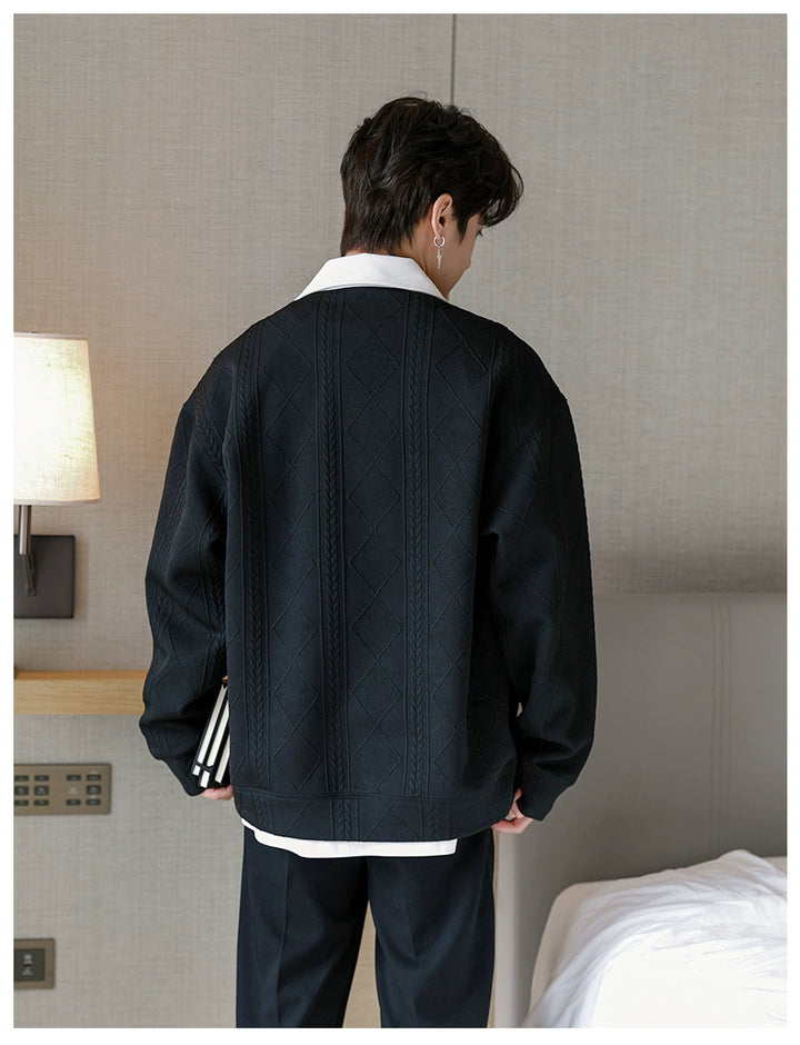 Contrast Color Polo Neck Knit Pullover