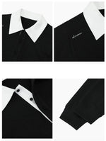 Contrast Color Polo Neck Knit Pullover