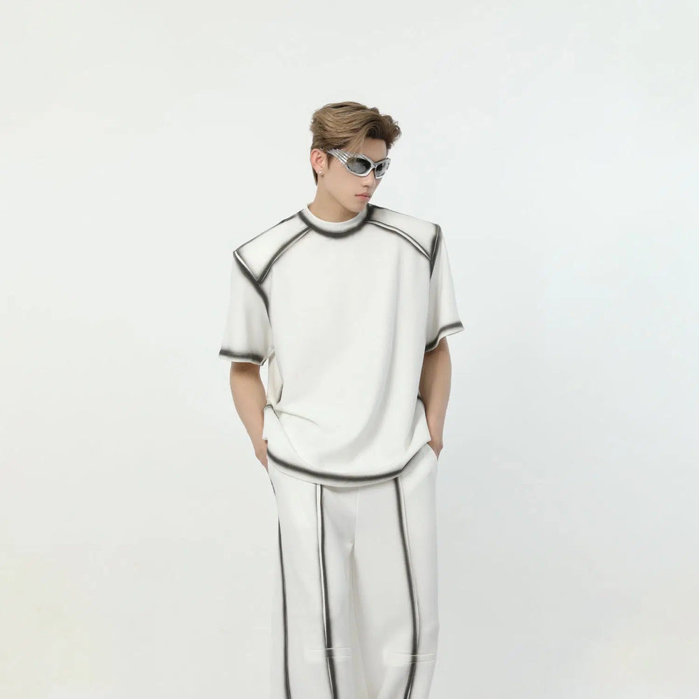 Contrast Color Shoulder Pad T-shirt & Sweatpants