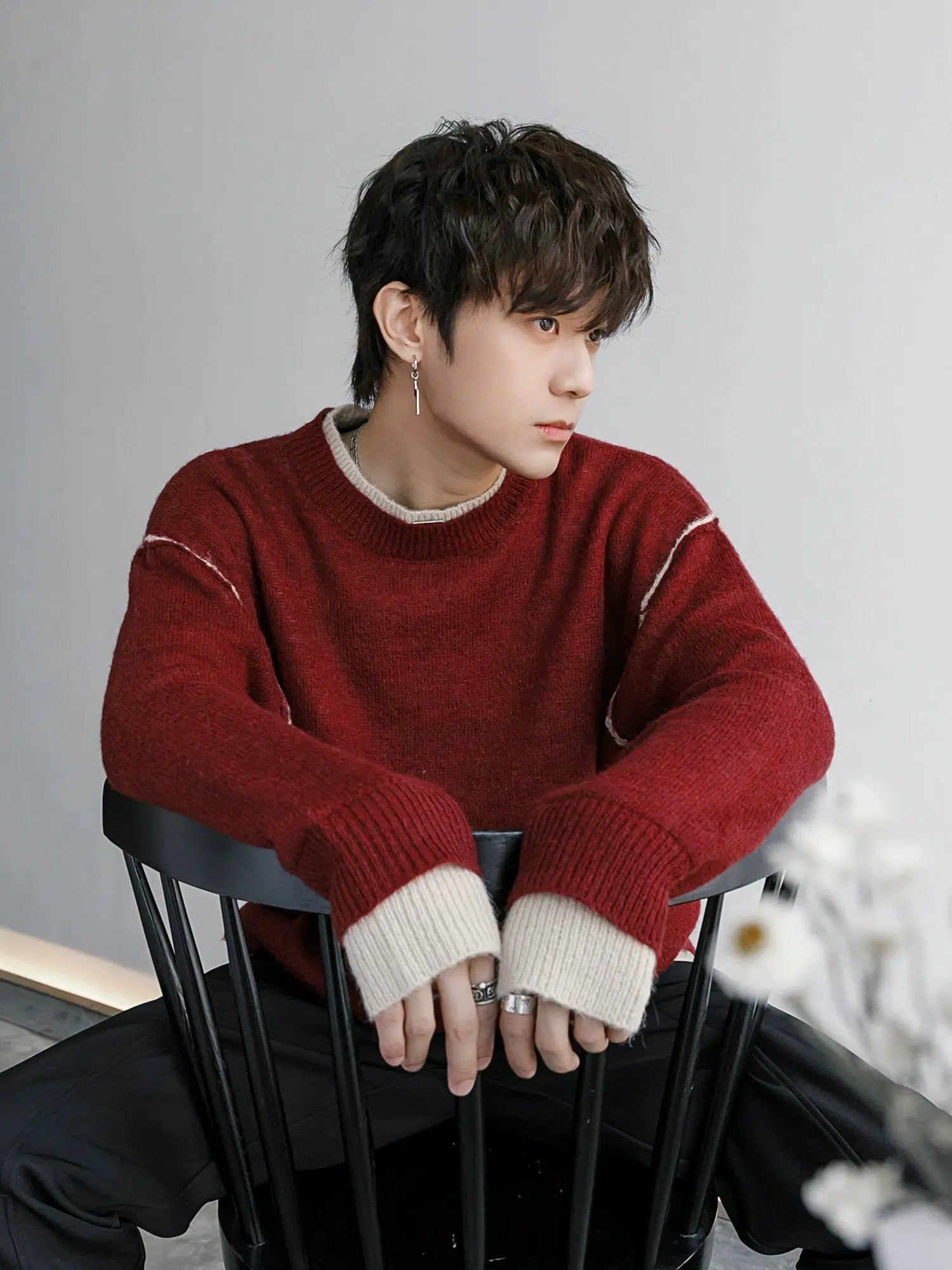 Contrast Cuffs Chunky Knit Sweater