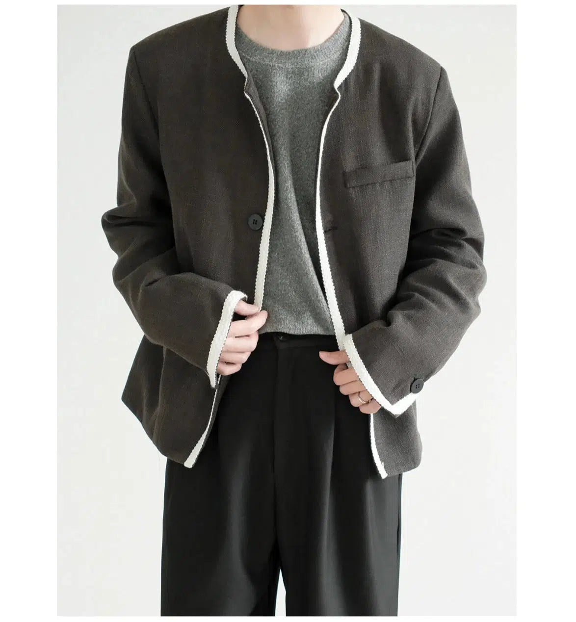 Contrast Detailing Open-Front Jacket