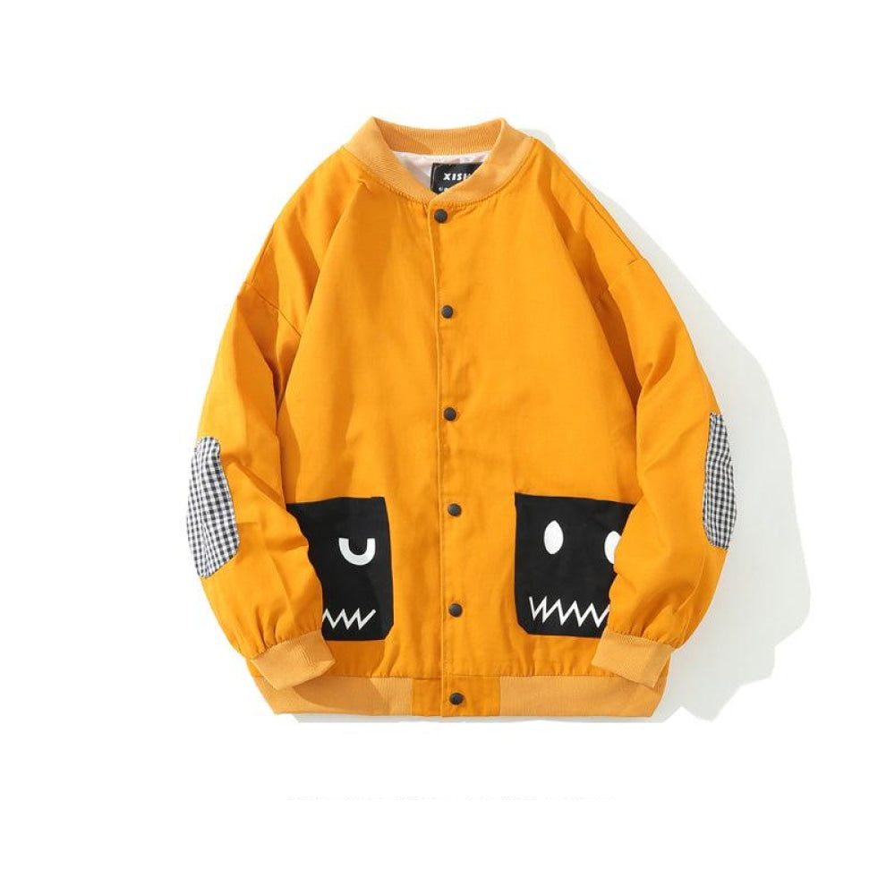 Contrasting Color Cartoon Pocket Baseball Jacket