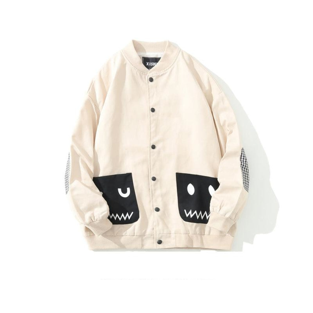 Contrasting Color Cartoon Pocket Baseball Jacket